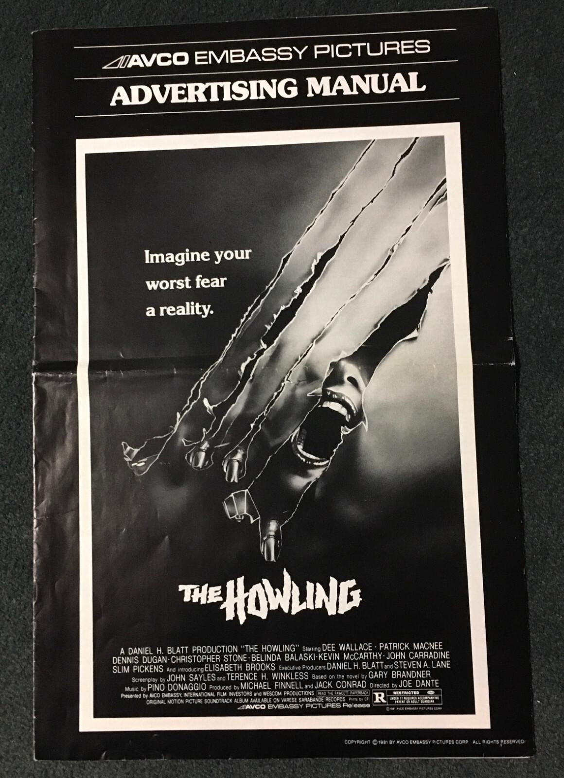 Joe Dante's THE HOWLING 1981 ORIGINAL UNCUT PRESSBOOK! BLOODY WEREWOLF HORROR!