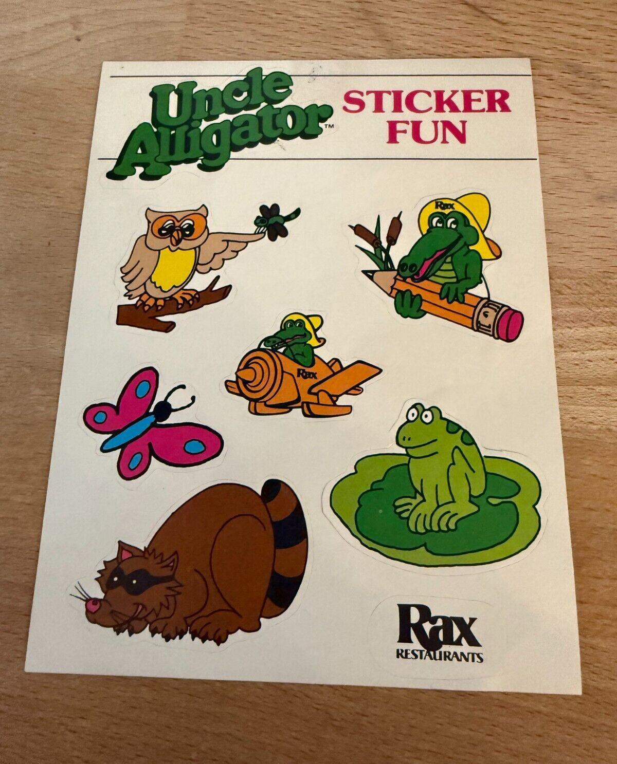 Vintage 1980s RAX Restaurant Uncle Alligator Sticker Fun Sheet Kids  RARE!