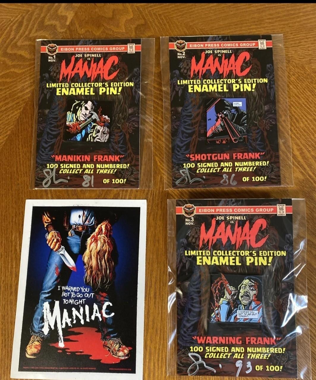 (1980)Maniac Enamel Pin Set Of 3 Eibon Press Signed & Numbered Horror Movie Gore