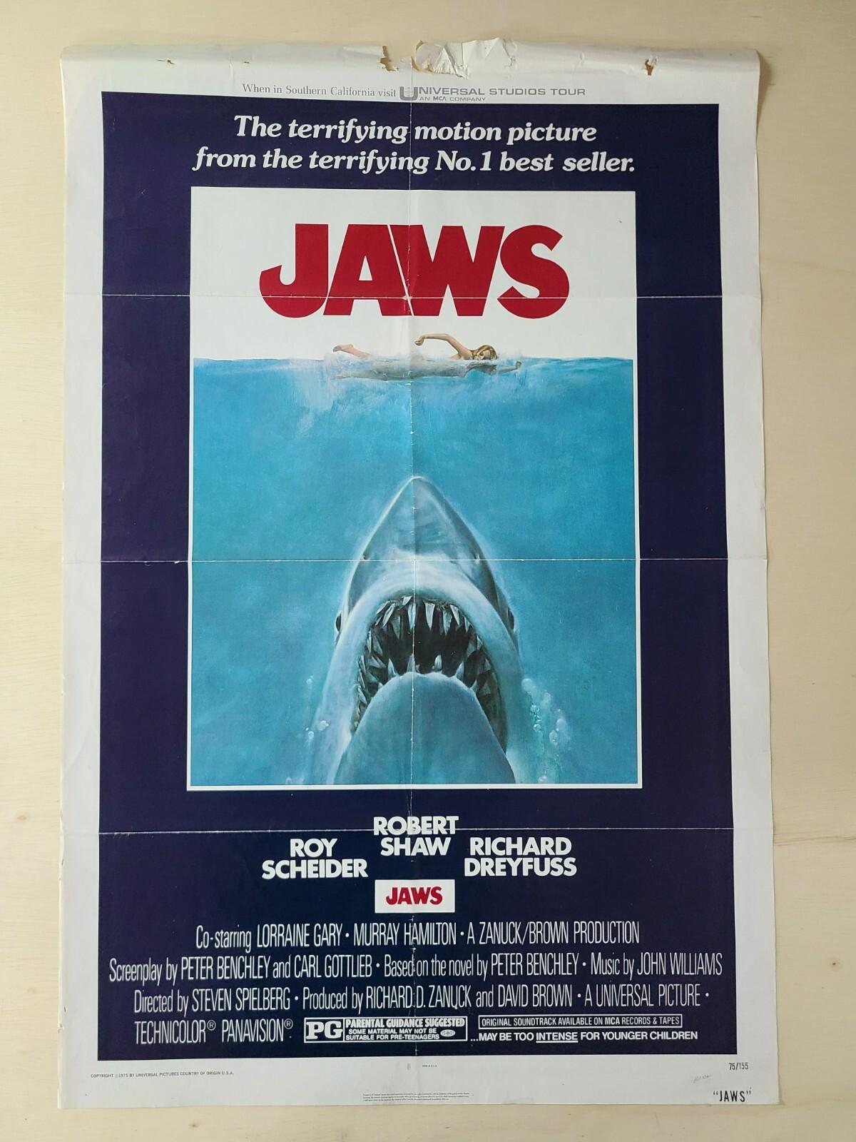 Original 1975 JAWS One Sheet Movie Poster Steven Spielberg Vintage 75/155