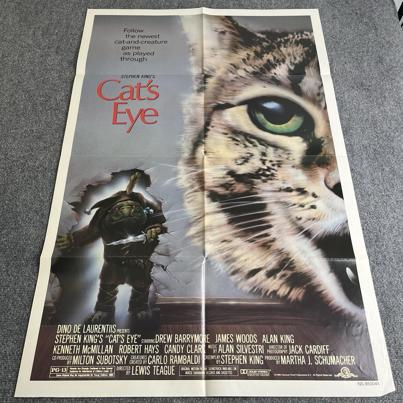 Original 1985 Cat's Eye Movie Poster One Sheet Folded Stephen King Horror VTG