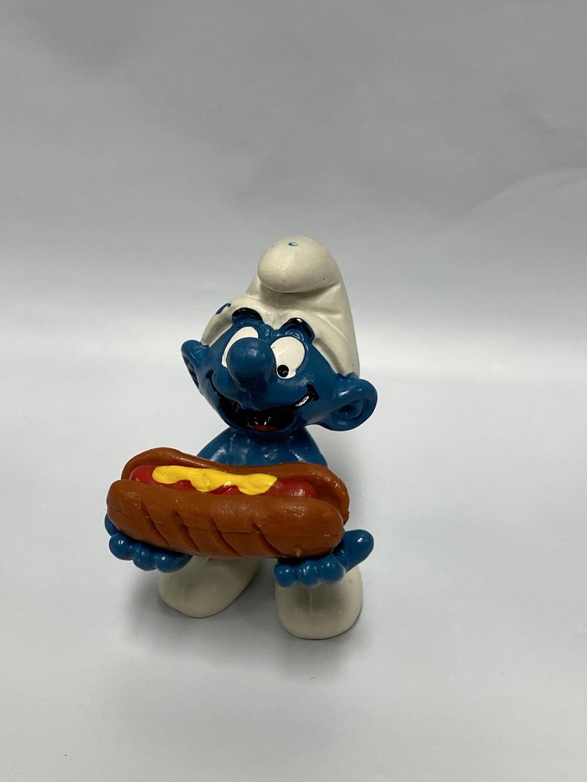 Hot Dog Smurf Vintage Weiner MLB Game Figure 1983 Peyo PVC Toy Greedy Hungry Yum