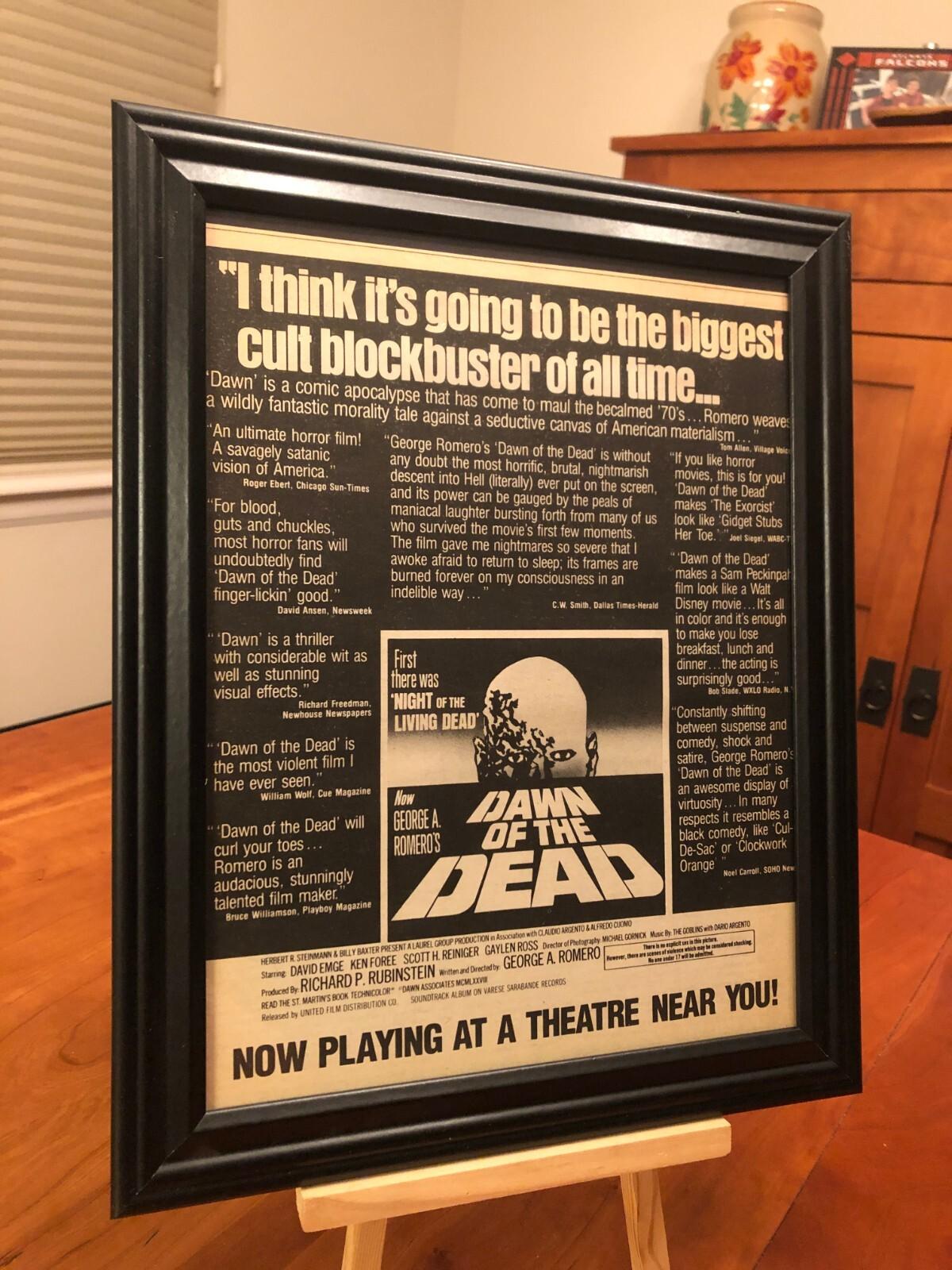 BIG 10x13 FRAMED "DAWN OF THE DEAD" MOVIE (ORIGINAL 1978 THEATRICAL RELEASE) AD