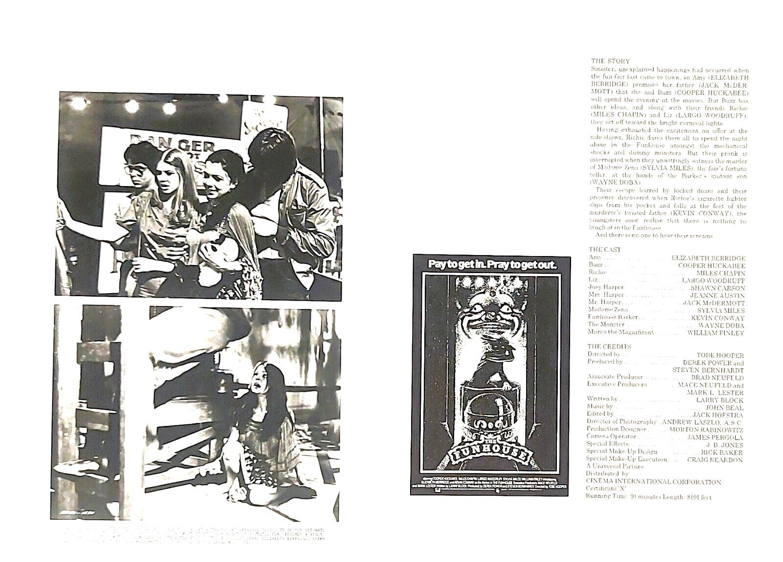 THE FUNHOUSE ORIGINAL UK FILM PUBLICITY PRESS KIT STILLS 1981