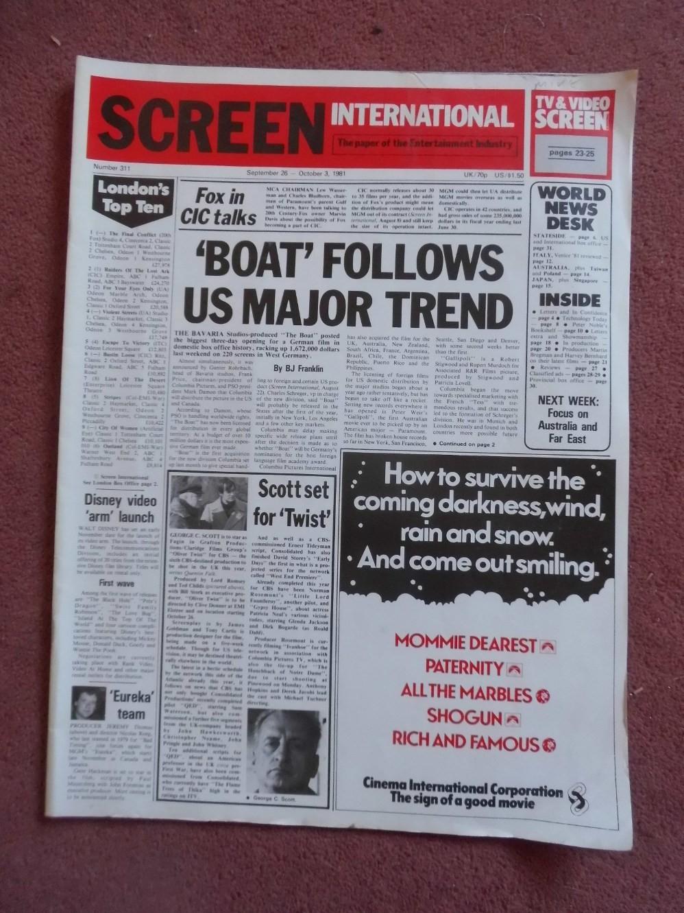 SCREEN INTERNATIONAL (1981) UK trade mag THE OMEN: FINAL CONFLICT, etc