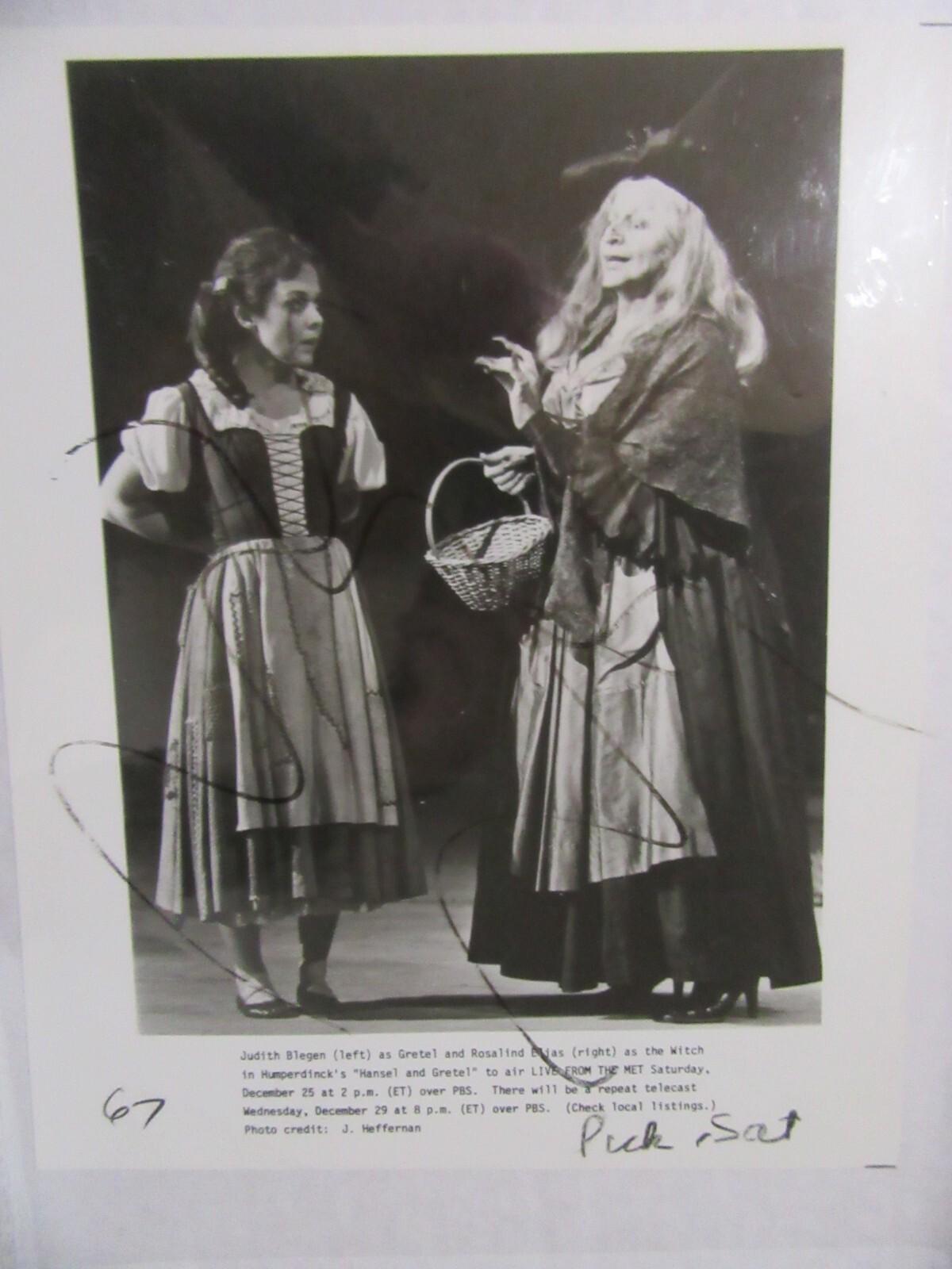 JUDITH BLEGEN in HANSEL AND GRETEL 1982 Press Kit (3 Pieces) w Rosalind Elias