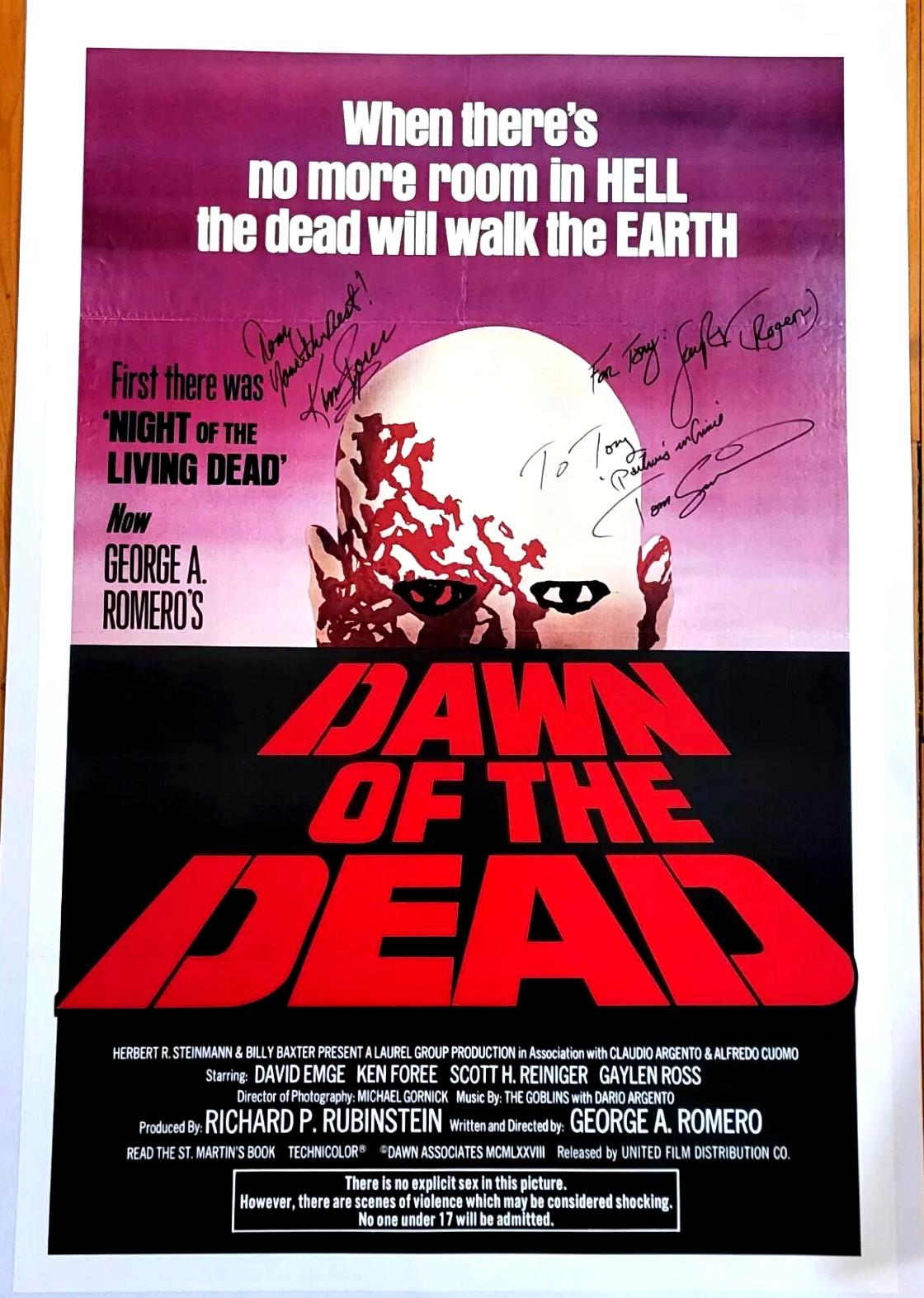 1978 Dawn Of The Dead Original Movie Poster Linen 27x41 Horror Signed by 3 Cast