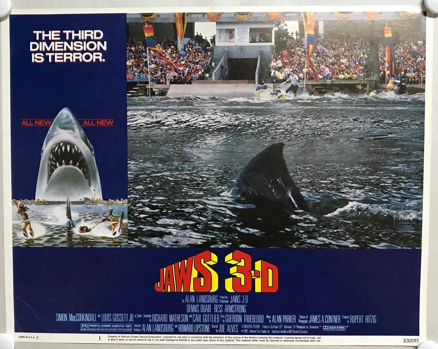ORIGINAL LOBBY CARDS - JAWS 3-D - 1983 - set of 8 -  Dennis Quaid, Bess Armst...