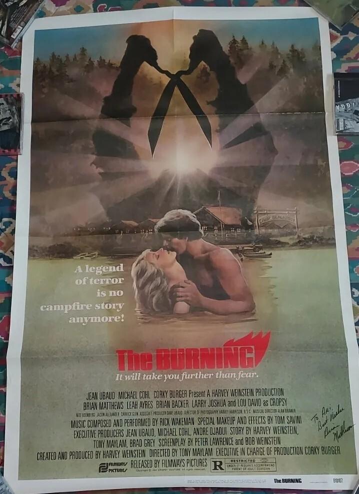 THE BURNING 1981 ORIGINAL ONE SHEET MOVIE POSTER SIGNED BY ACTOR BRIAN MATTHEWS!