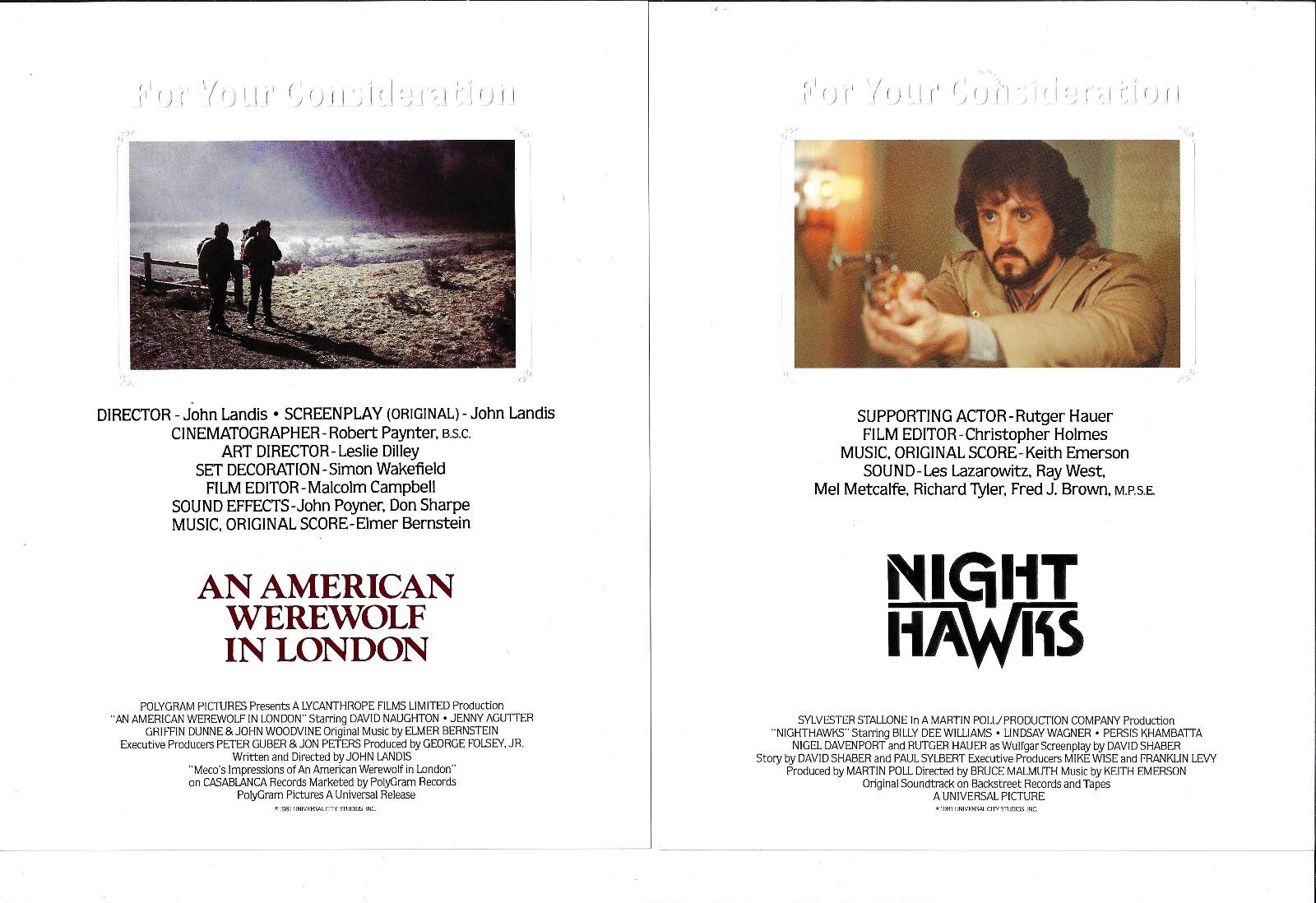 Press Kit for UNIVERSAL STUDIOS 1981 “For Your Consideration” American Werewolf