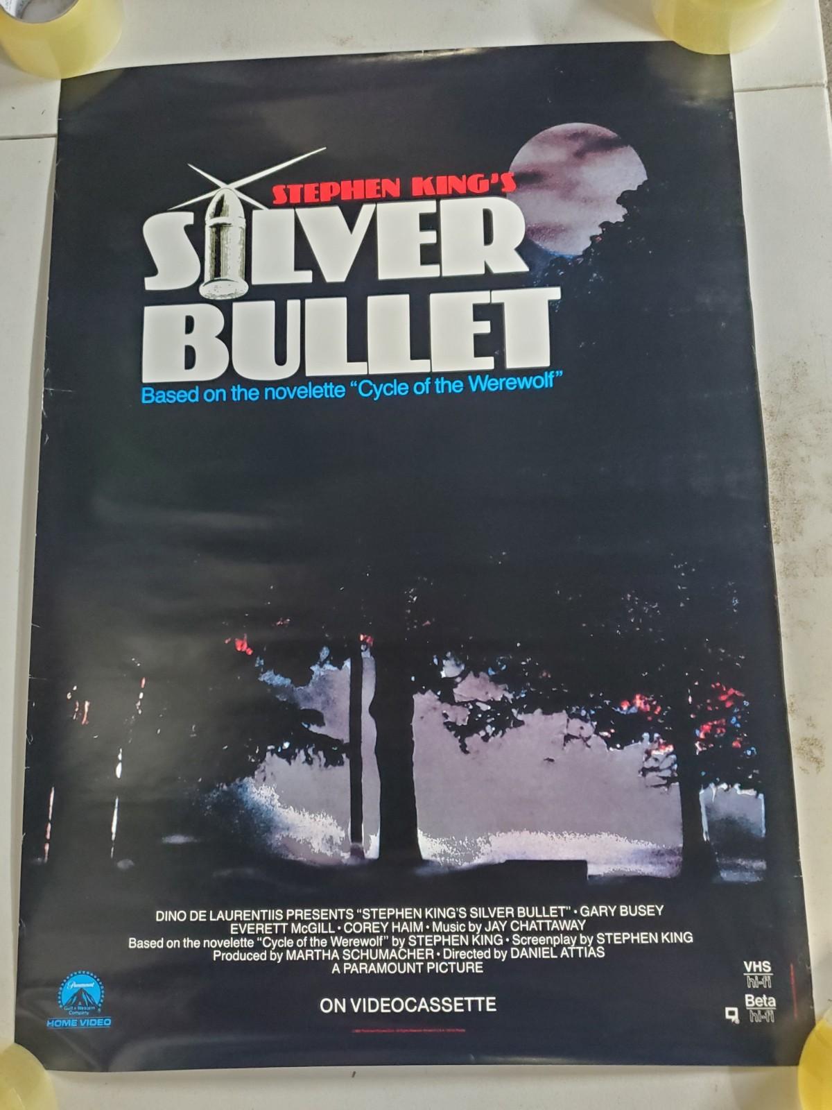 1985 SILVER BULLET Stephen King Werewolf Original VIDEO STORE VHS POSTER Vintage