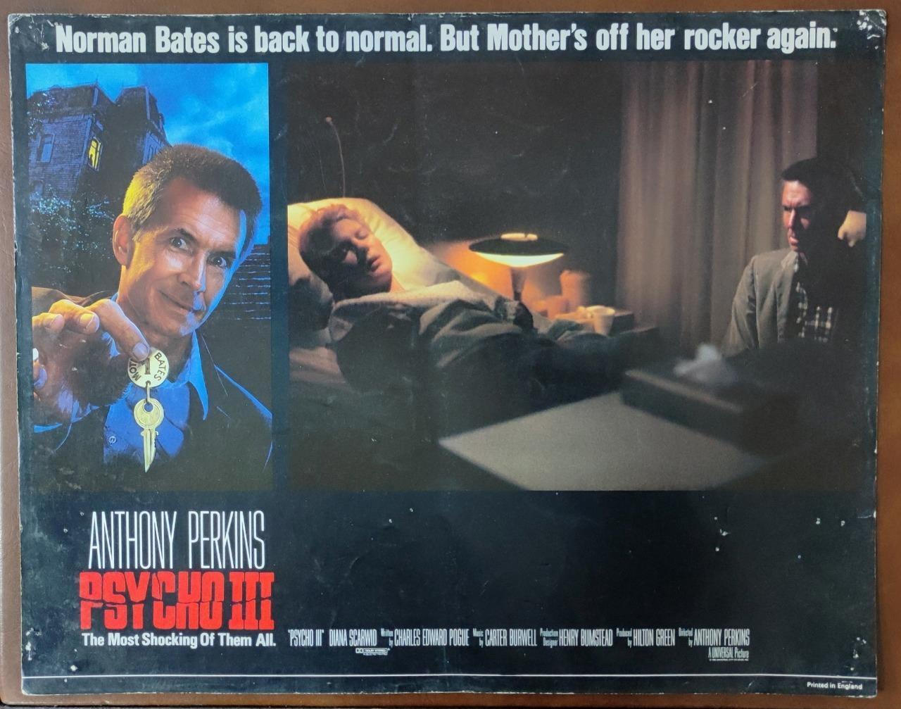 Anthony Perkins watches Diana Scarwid PSYCHO III org 1986 UK Lobby Card 9883