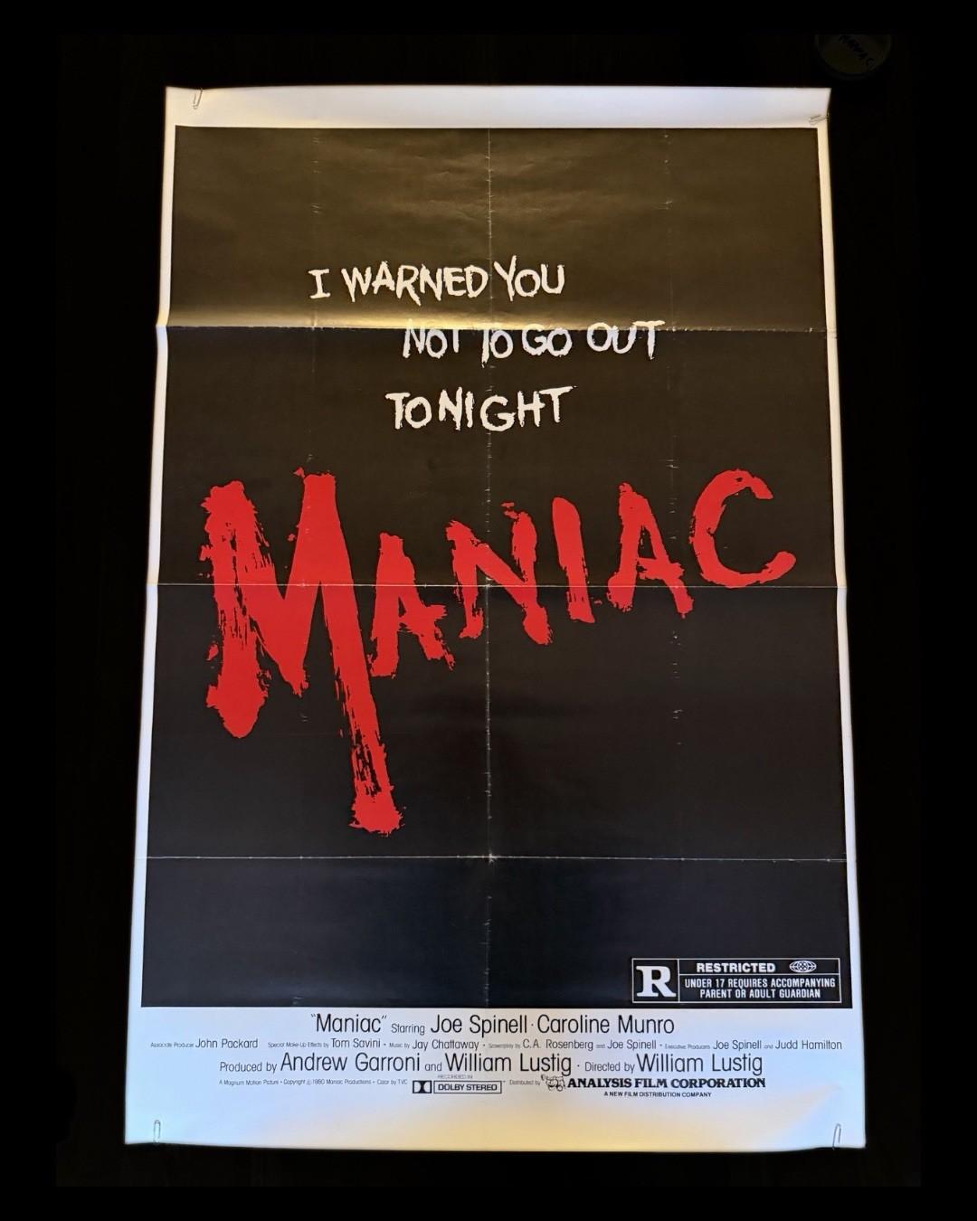 Maniac 1980 Original One-Sheet Variant In Great Shape! Ships Rolled Rare