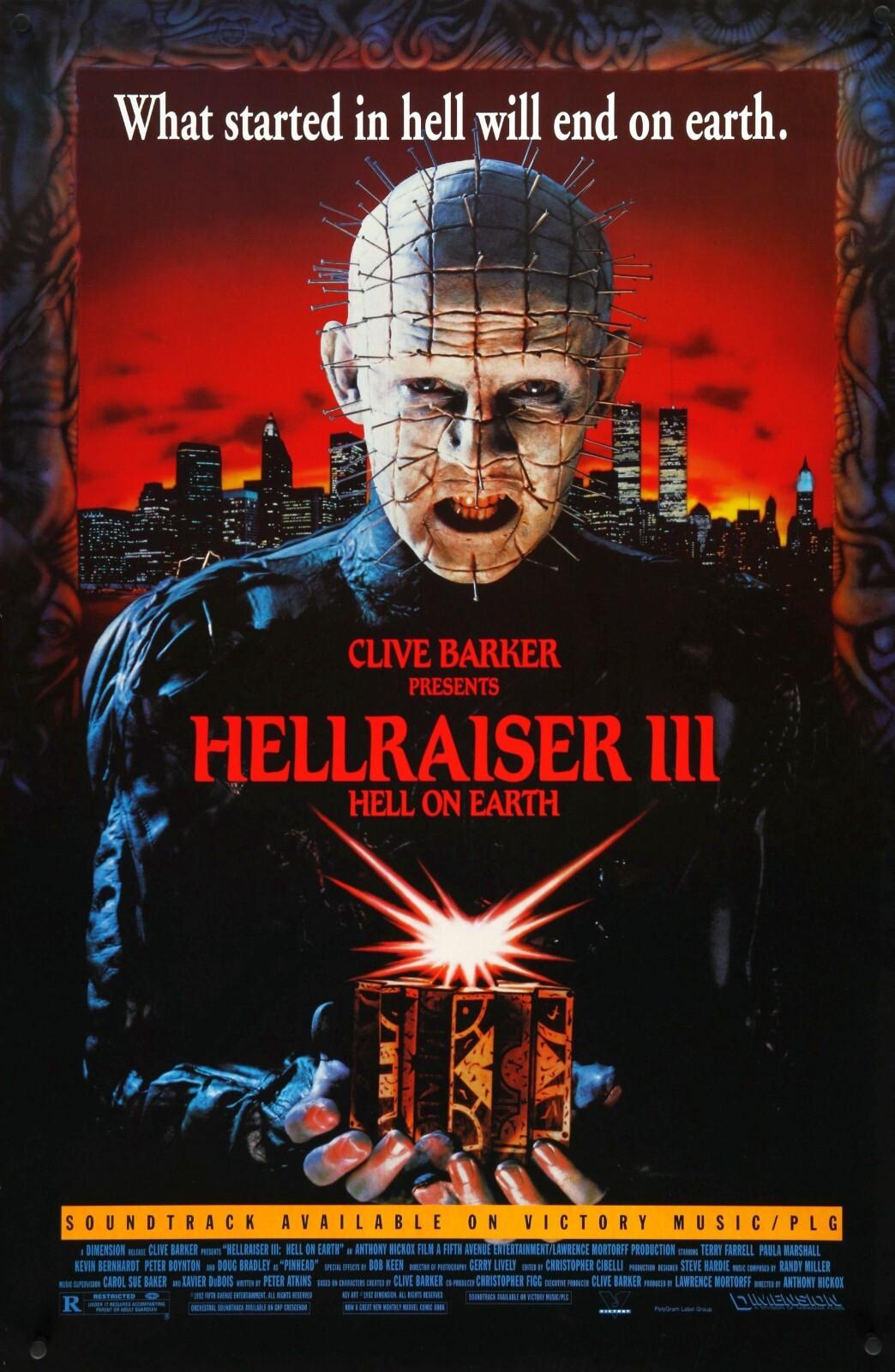 Hellraiser III Hell On Earth - original movie poster  27x40 1992 Pinhead Horror