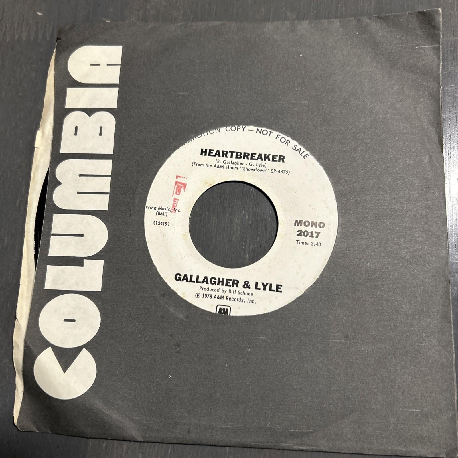 Gallagher & Lyle Promo Heartbreaker 45 NFS Red Light Vintage Vinyl