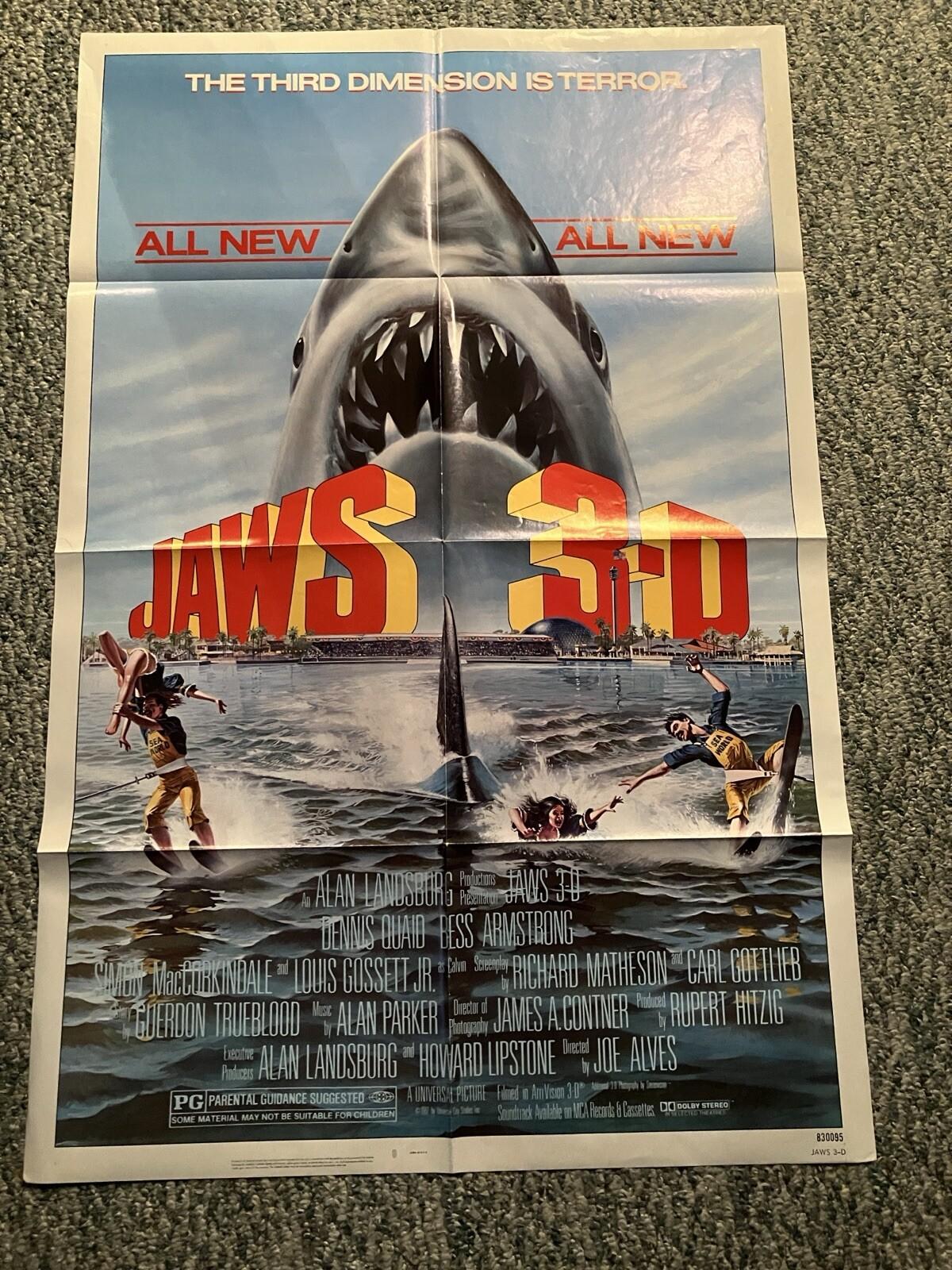 Rare Vintage JAWS 3D Original 1982 Movie Theater Poster
