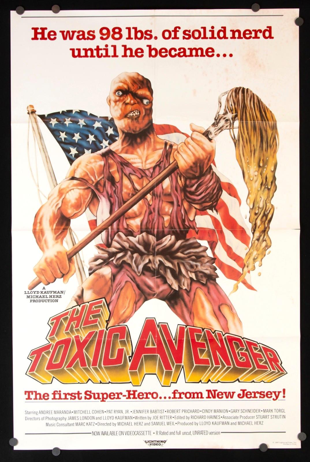 THE TOXIC AVENGER (1985) Troma Horror ORIGINAL Lightning Video Poster 27x40 VG