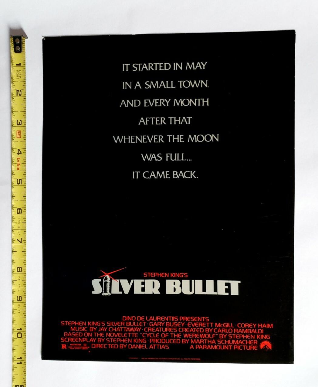 VINTAGE 1985 SILVER BULLET MOVIE PREMIERE PROGRAM STEPHEN KING HORROR FILM PROMO