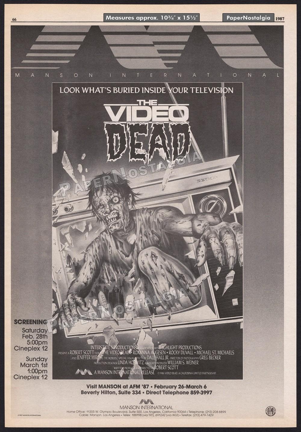 THE VIDEO DEAD – Original 1987 Trade AD / poster – Zombie Horror – Joann Daley