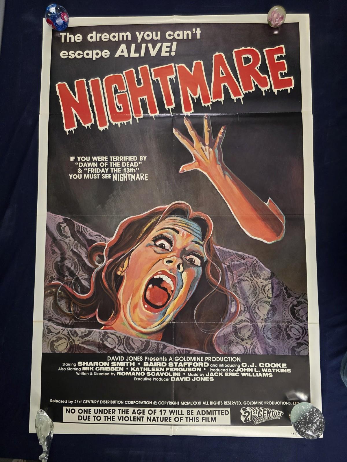 Vintage Original ~ NIGHTMARE ~ Movie Poster 1981 Romano Scavolini RARE 27x41 EUC