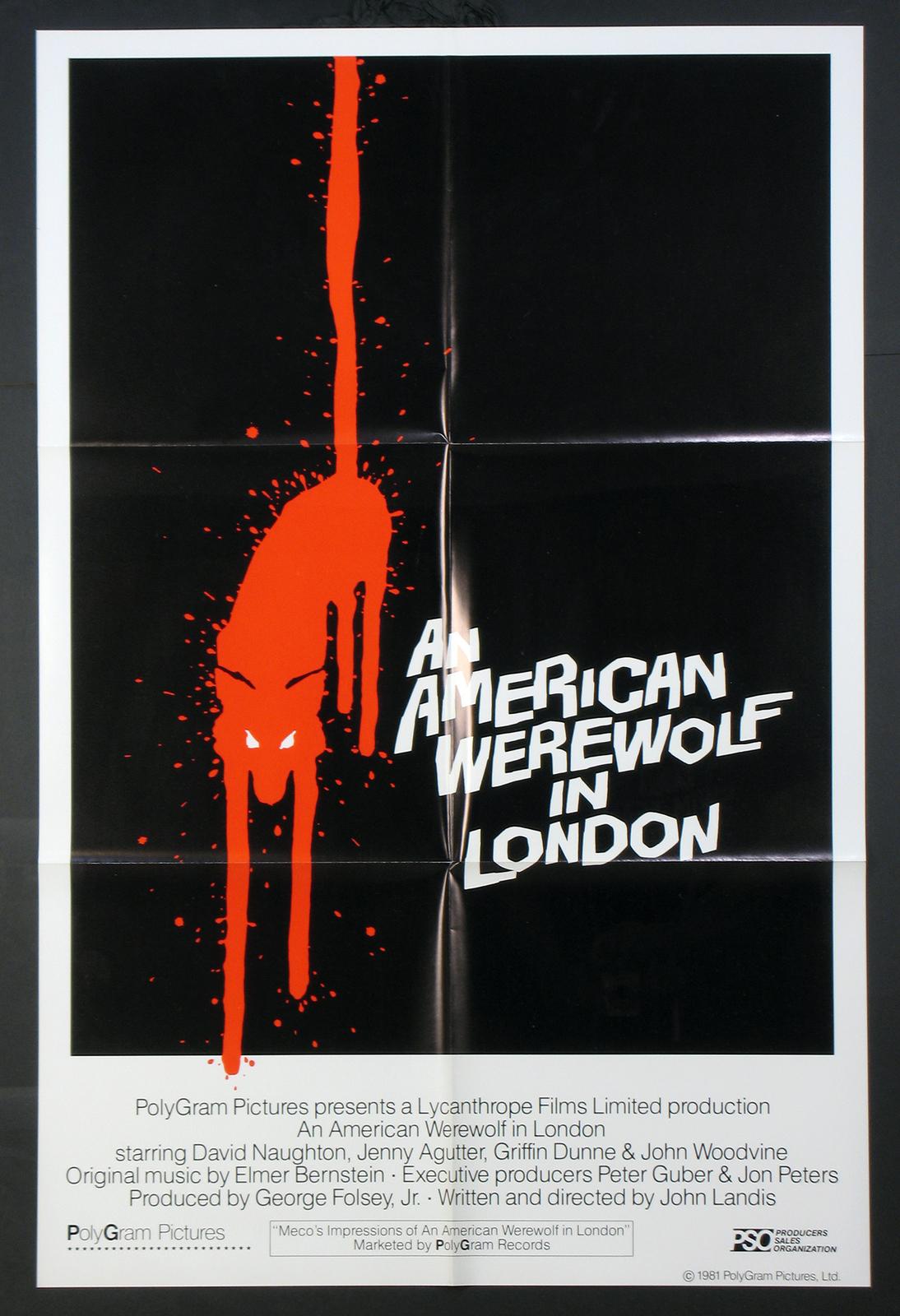 AN AMERICAN WEREWOLF IN LONDON JOHN LANDIS HORROR 1981 RARE INT'L STYLE 1-SHEET