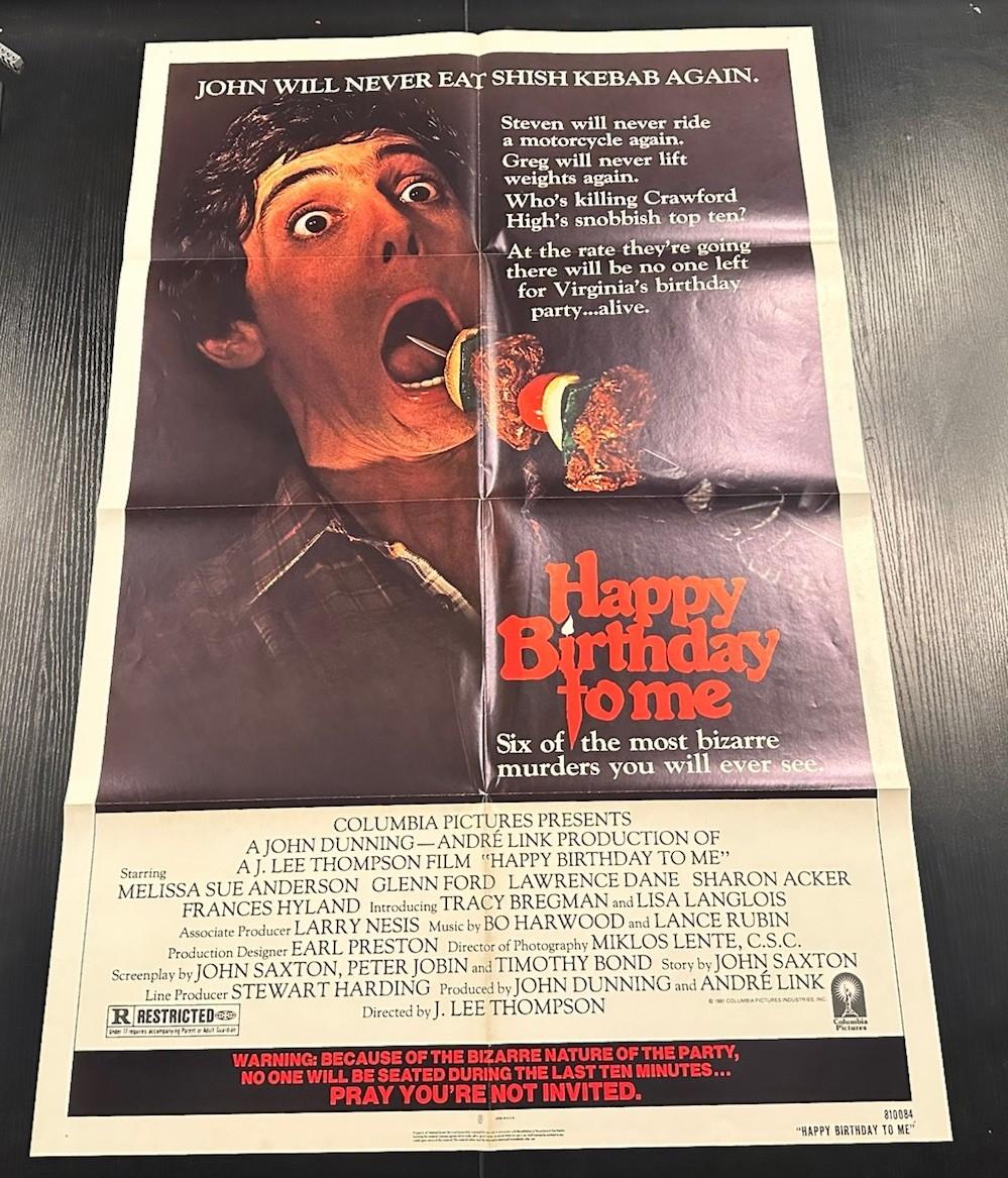 1981 RARE  "HAPPY BIRTHDAY TO ME" ORIGINAL 27X41 FOLDED MOVIE POSTER HORROR MINT