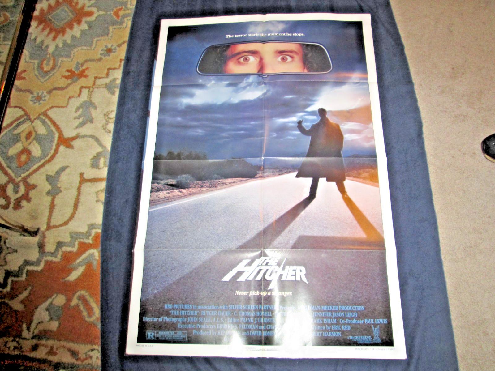 THE HITCHER ORIGINAL 27X41 FOLDED MOVIE POSTER 1986 RUTGER HAUER