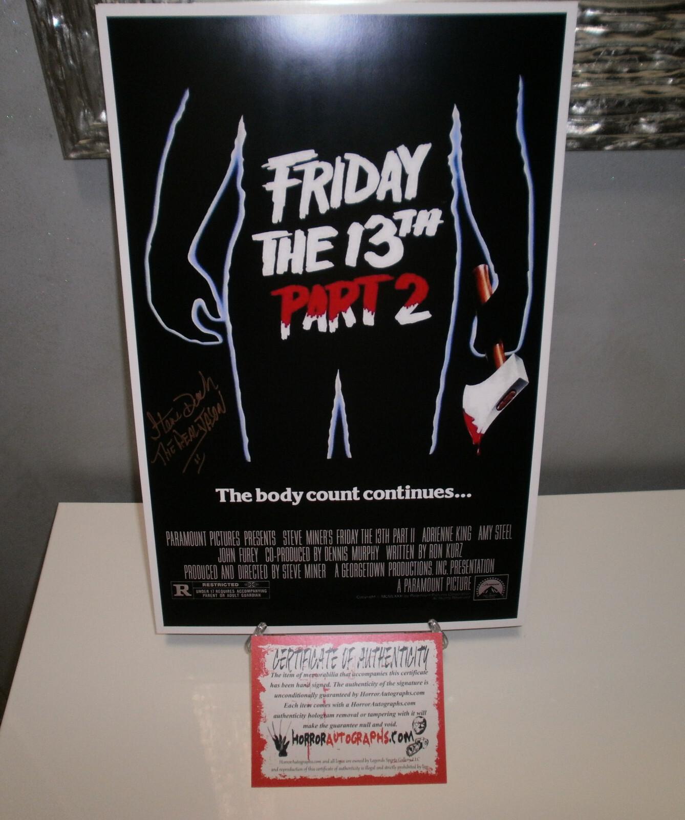 Friday the 13th Part 2 (1981) poster 1 signed by Steve Dash (Jason Voorhees) COA