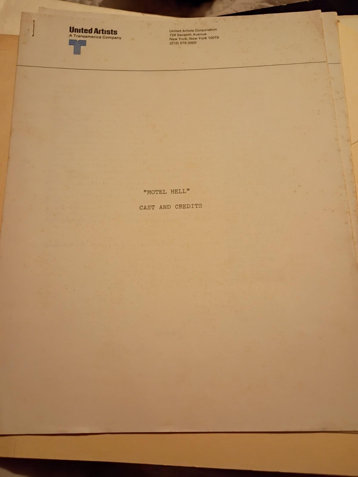 Motel Hell Cast/Credits & Production Notes Authentic United Press