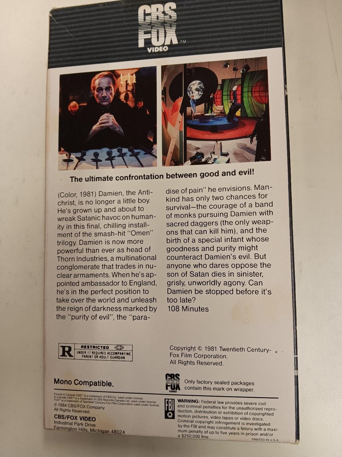 The Final Conflict VHS 1981 Horror Omen III Sam Neill CBS FOX Video Rare