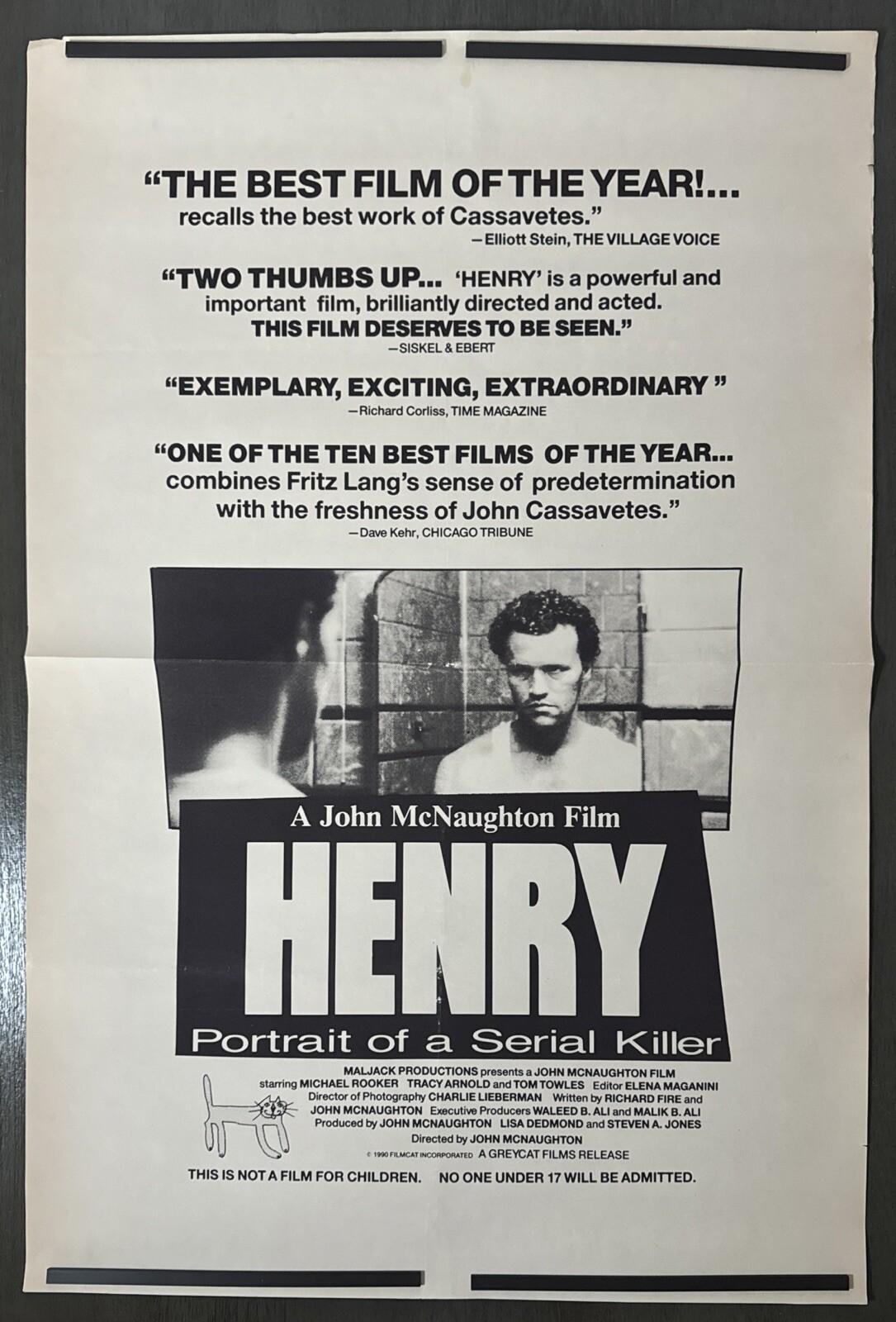 1986 HENRY PORTRAIT OF A SERIAL KILLER Original US Film Poster 27x41, MCNAUGHTON