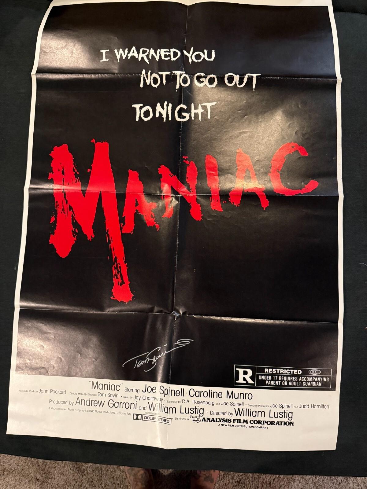 MANIAC 1980 Original One Sheet Movie Poster Signed by Tom Savini