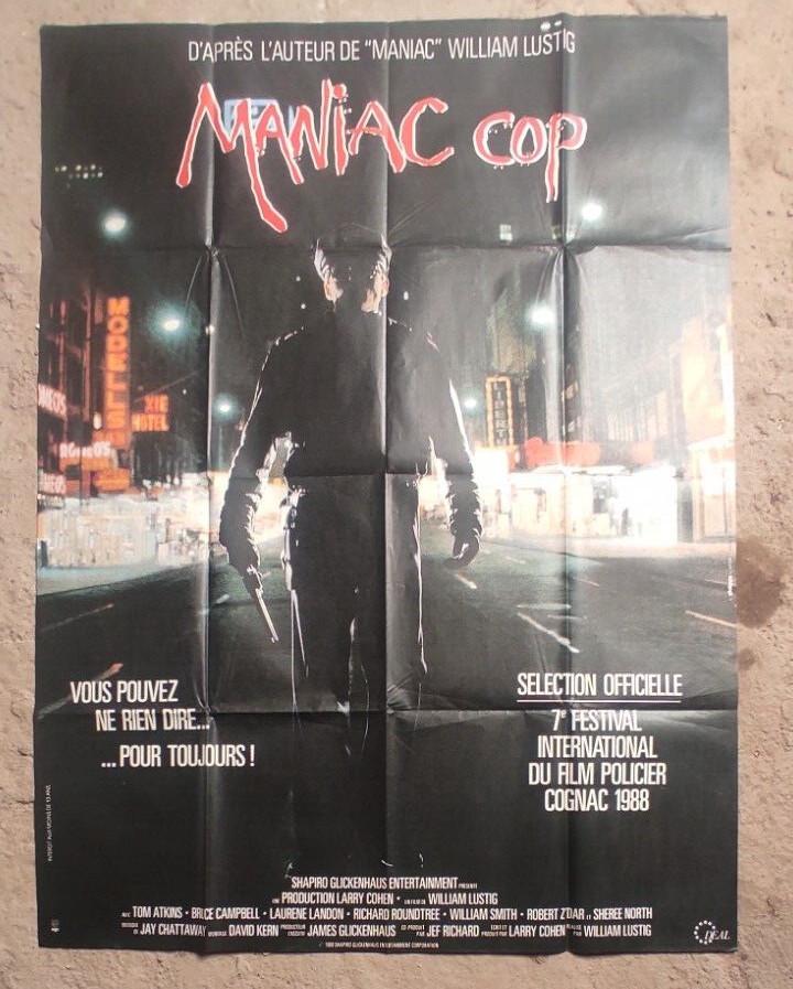 Original Horror Movie Poster MANIAC COP 80s Folded Double Sheet Tom Atkins 67x47