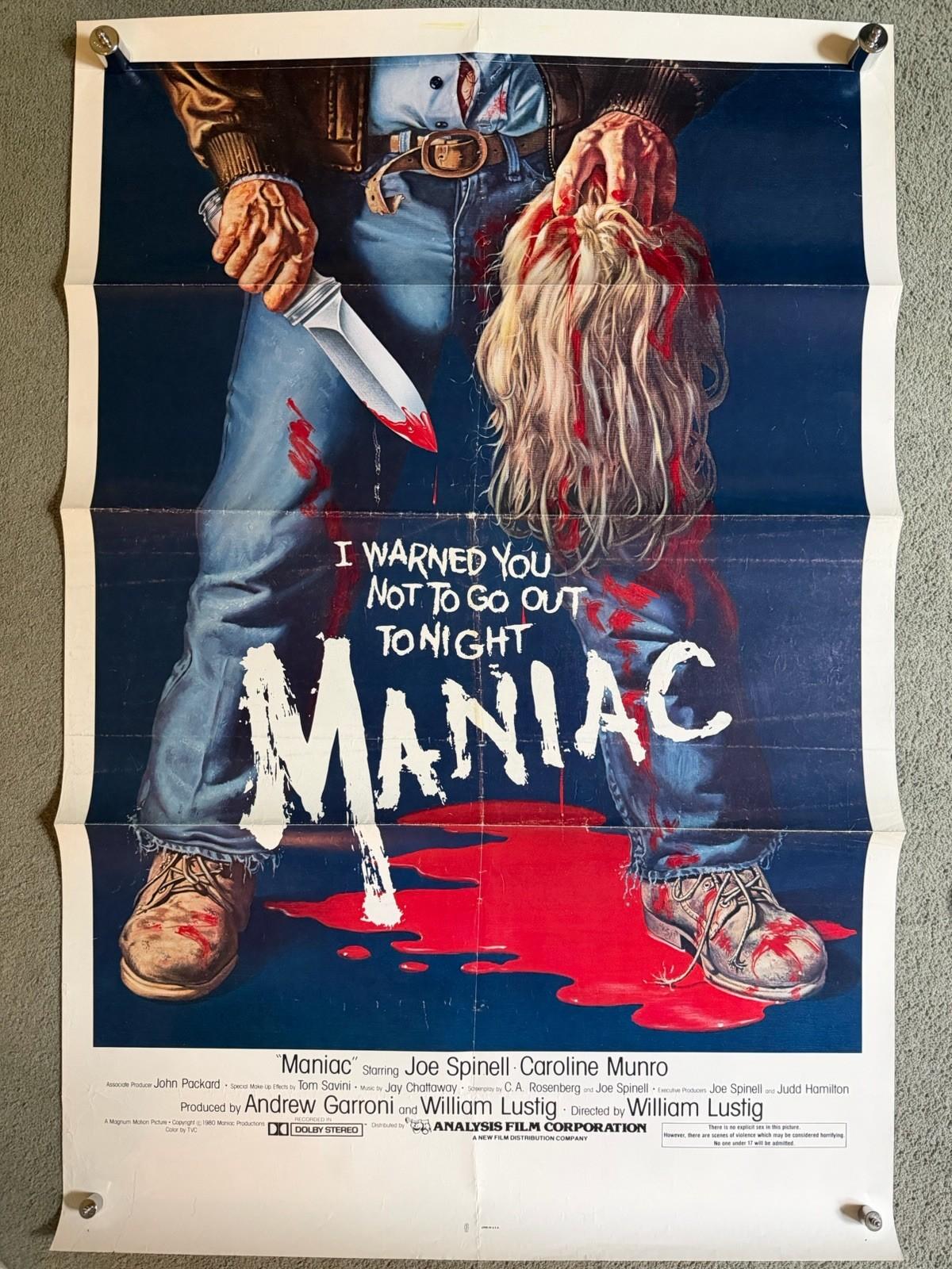 LowGrade Original Vintage 1980 Maniac 27x41 Poster One Sheet Joe Spinell Slasher