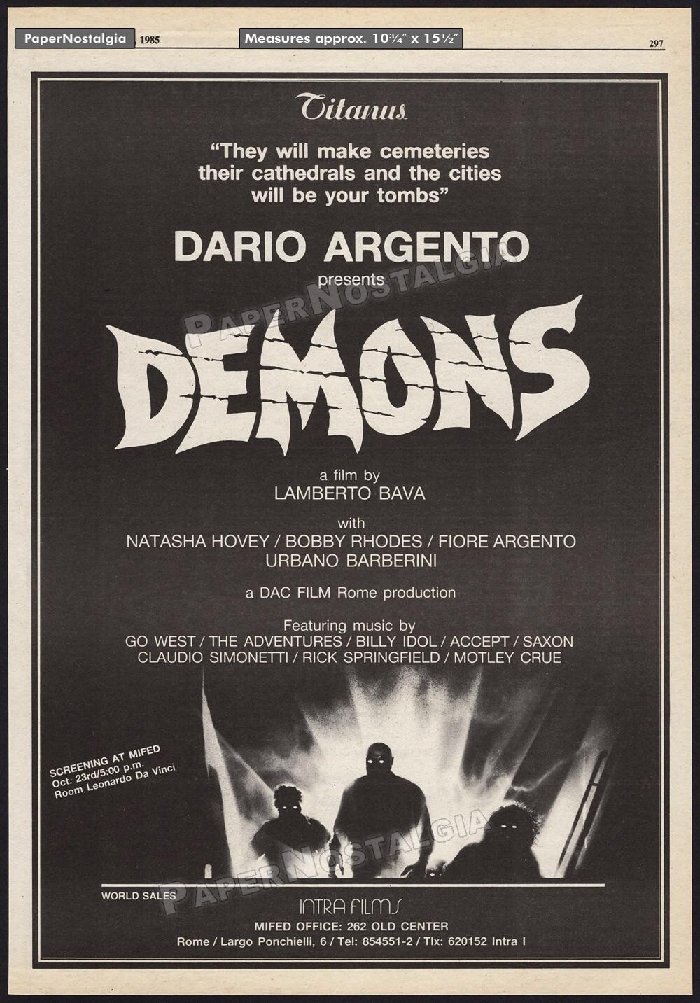 DEMONS - Original 1985 Trade AD / poster_ Dario Argento _ Lamberto Bava _ horror