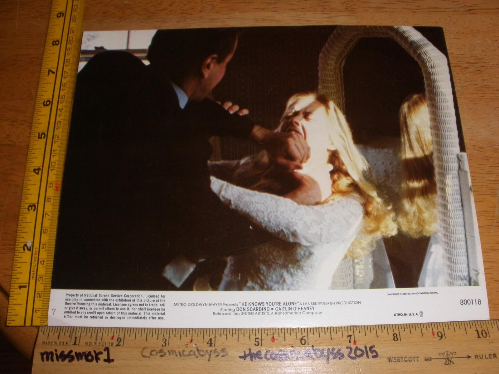 He Knows you're alone 1980 lobby card Caitlyn O'Heaney horror struggling