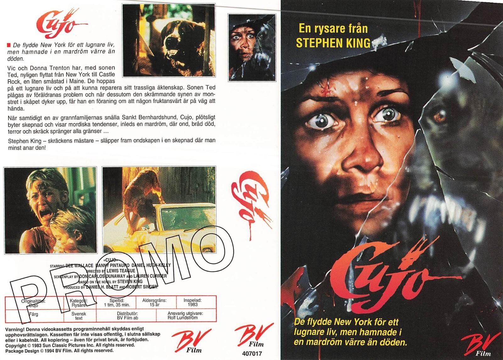 CUJO (1) / ORIGINAL SWEDISH PROMO VIDEO SLEEVE / BV FILM VIDEO LABEL