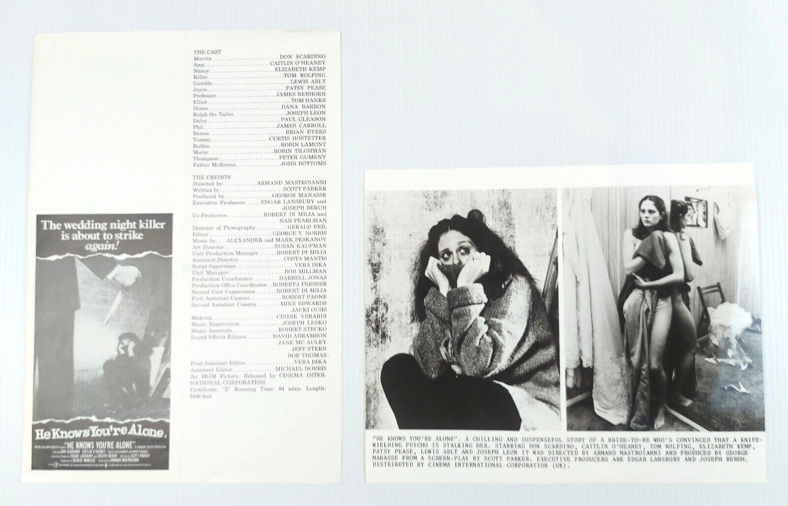 HE KNOWS YOU'RE ALONE ORIGINAL UK FILM PUBLICITY PRESS KIT STILLS 1980