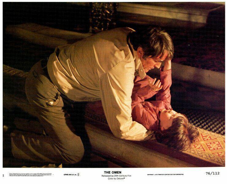 The Omen 1976 original 8x10 lobby card Gregory Peck at altar with Damian