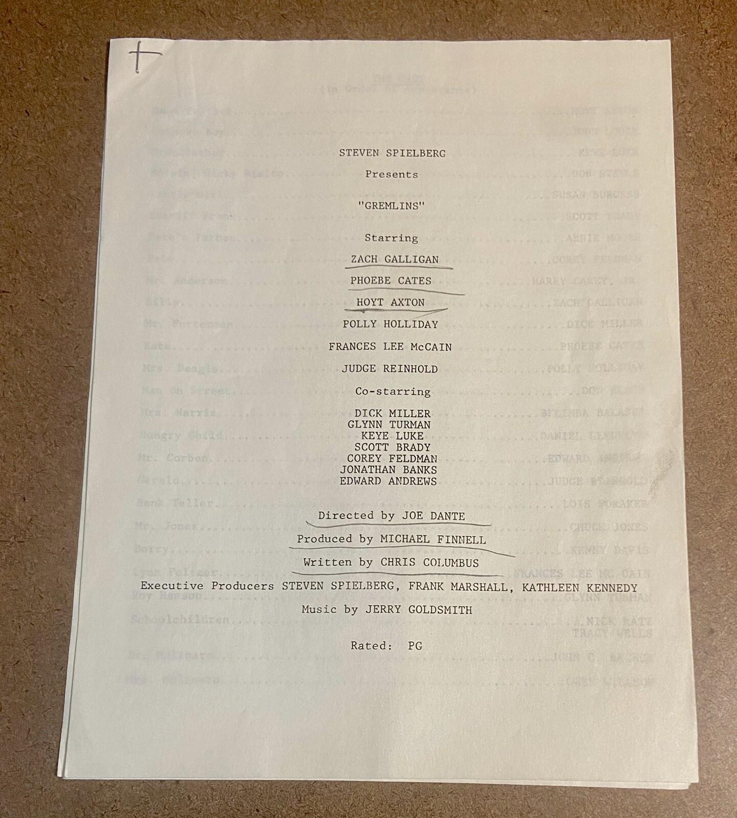 Vintage 1984 GREMLINS Original Press Kit Sheet Production Info Cast Crew 7-pages