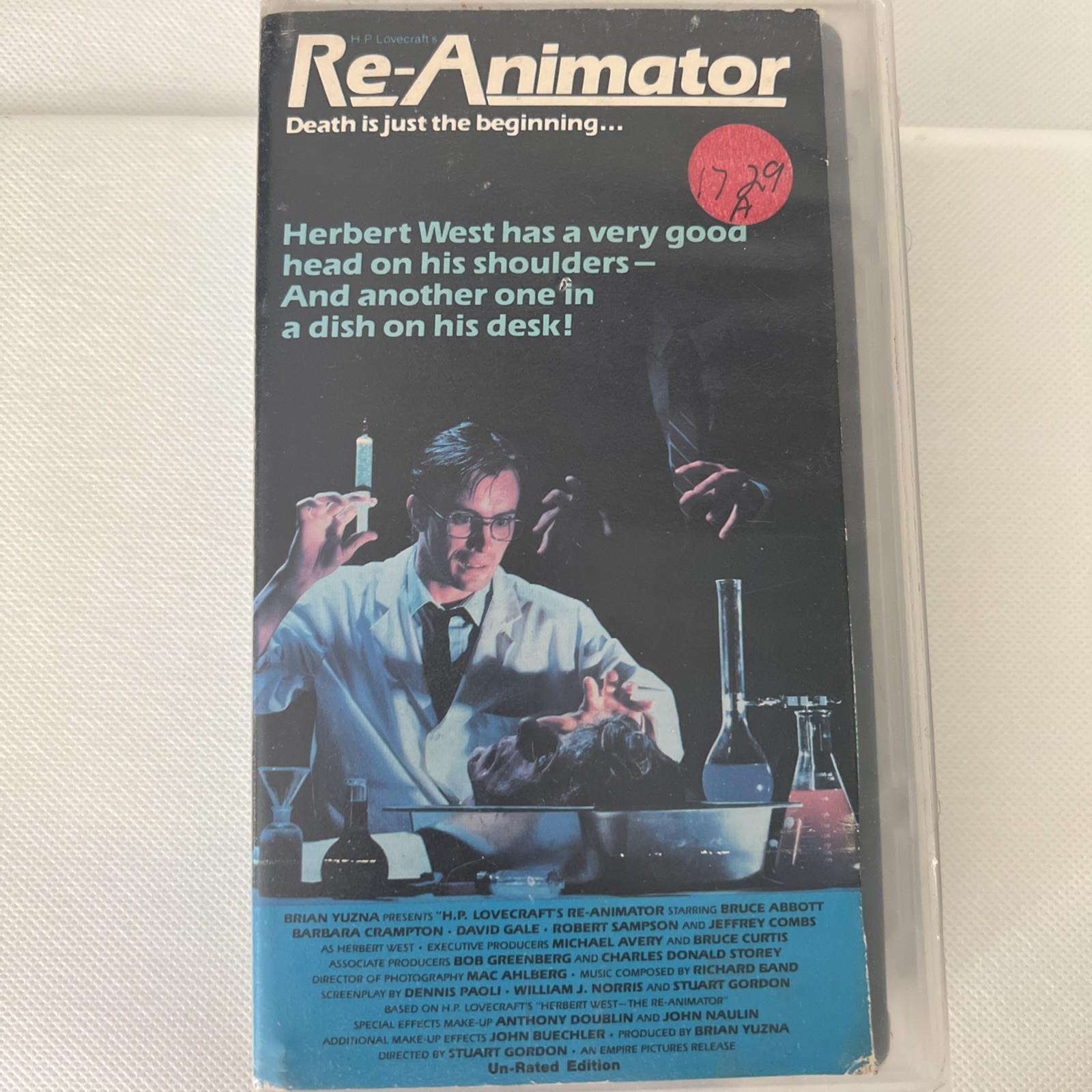 Vintage 1986 Re-Animator Un-Rated Edition VHS Horror Movie (Vestron Video)