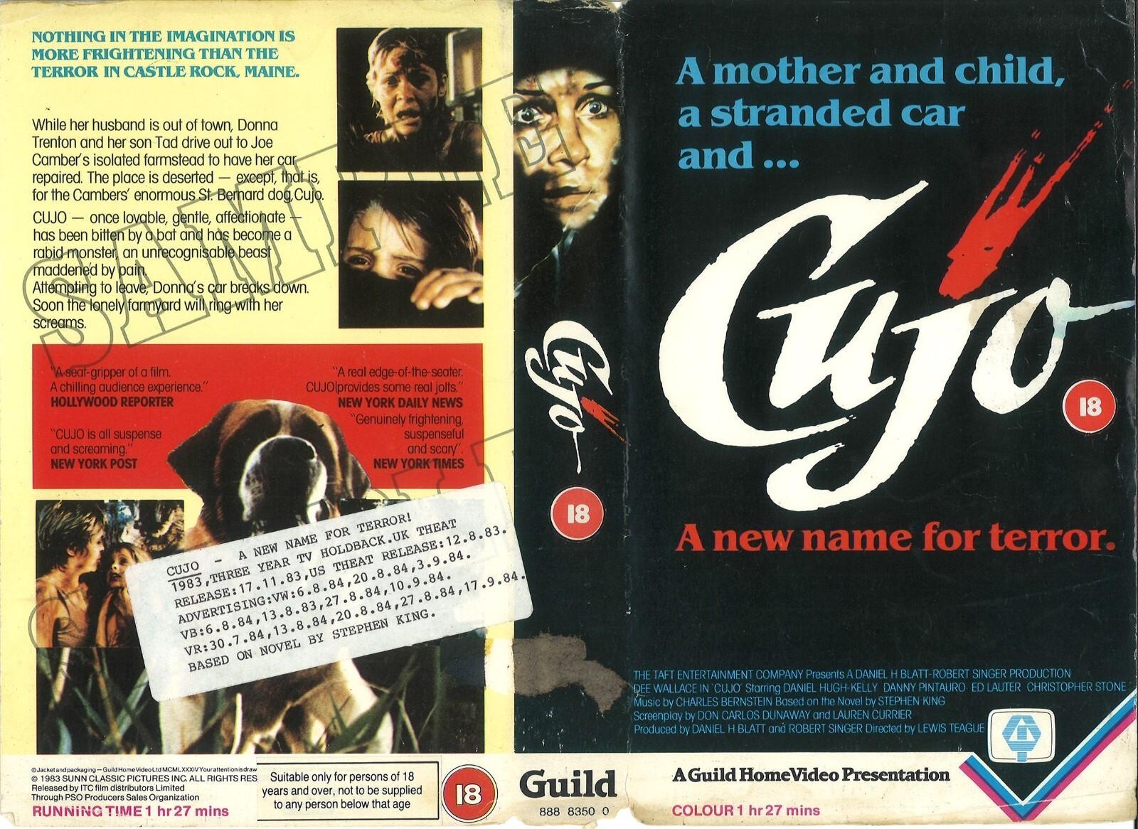 CUJO / ORIGINAL PROMO PRE-CERT UK VIDEO SLEEVE / GUILD VIDEO LABEL