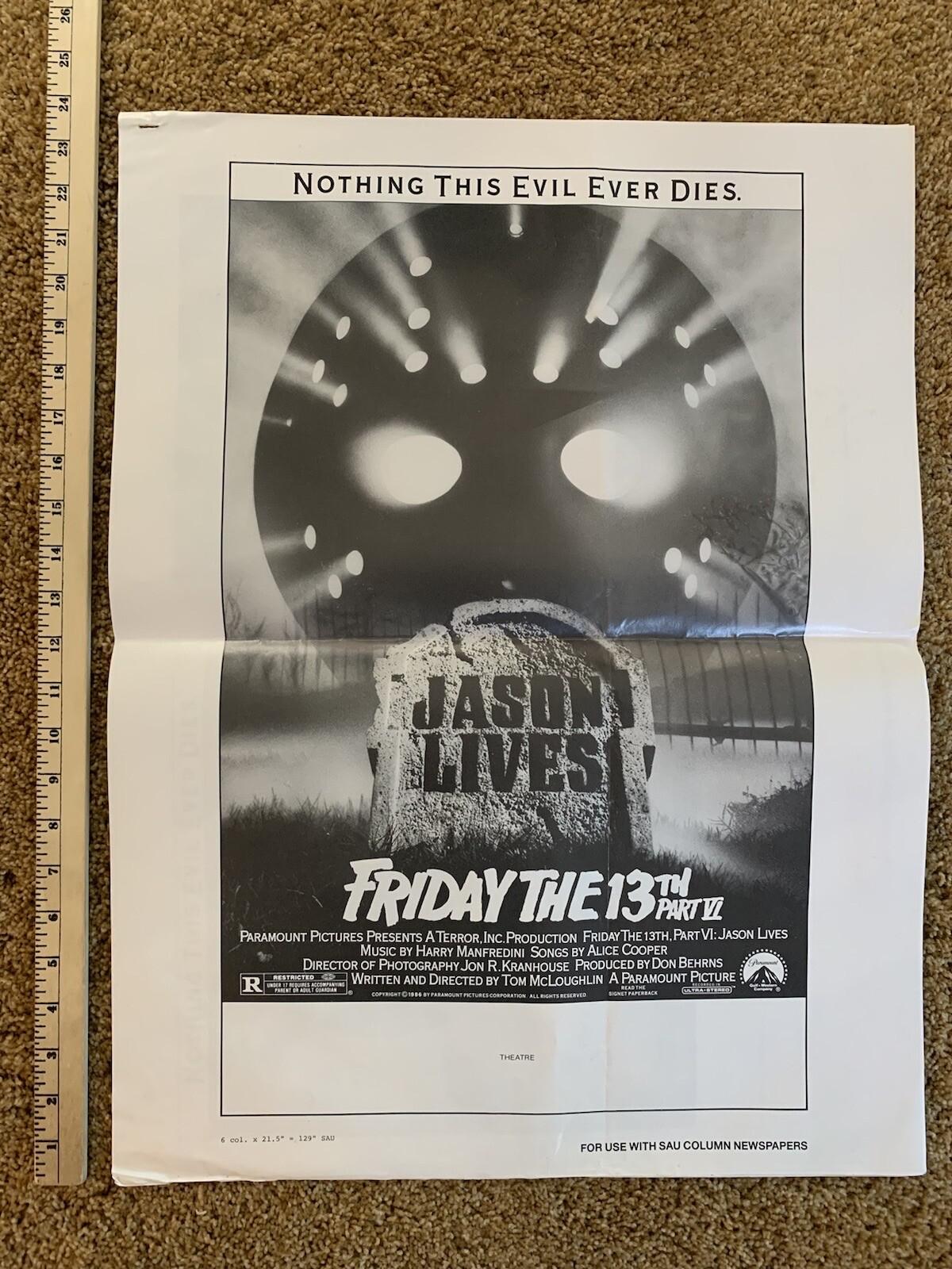 FRIDAY THE 13TH PART VI JASON LIVES ORIGINAL 1986 AD PACKET POSTER ART HORROR 6