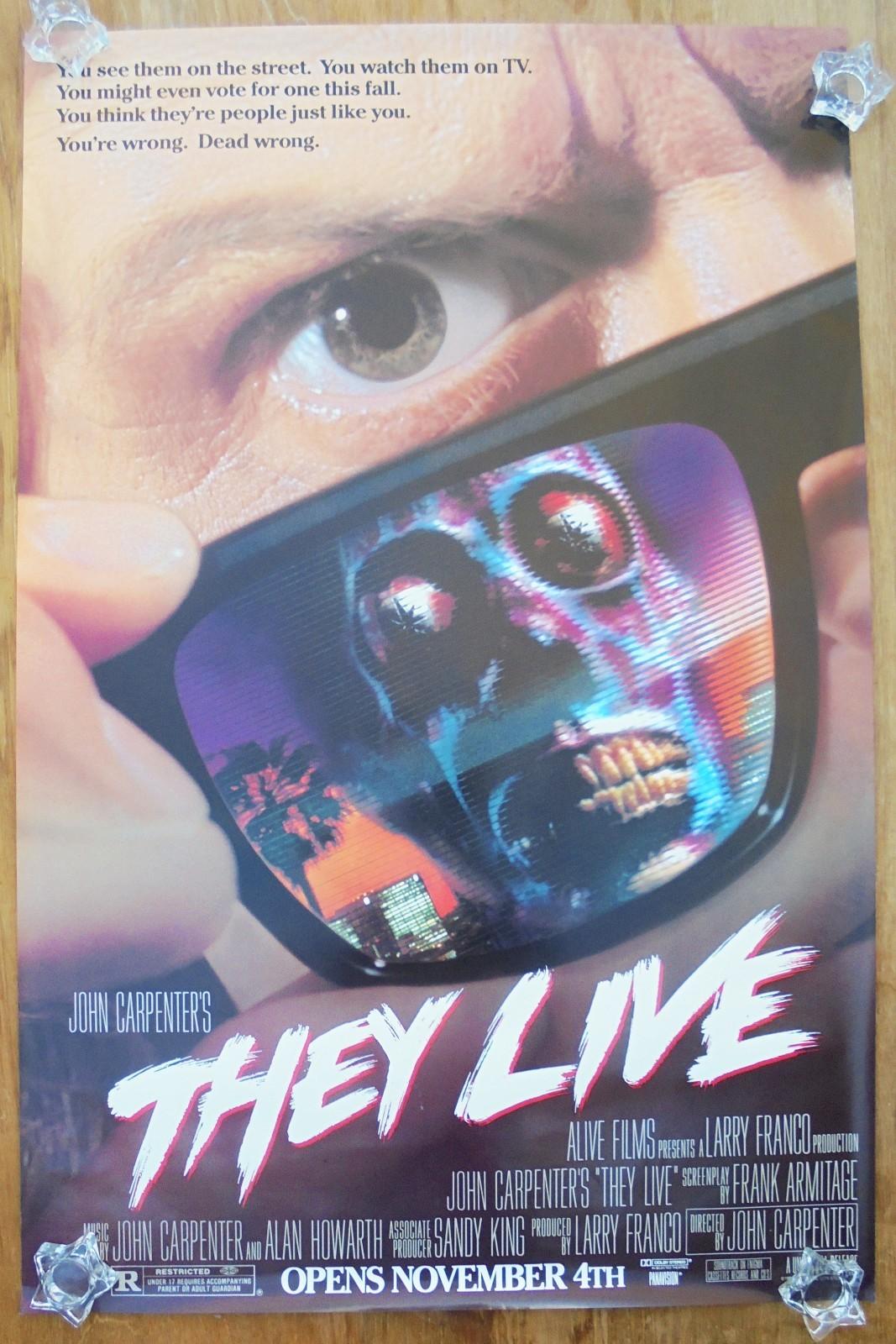 THEY LIVE (1988) ORIGINAL MOVIE POSTER  -  ROLLED  -  RARE WILD POSTING OVERSIZE