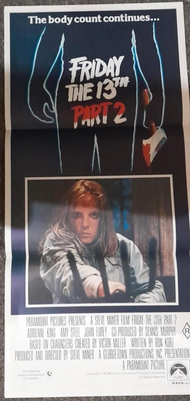 Original FRIDAY THE 13TH PART 2 Australian Daybill Poster Horror Jason 1981