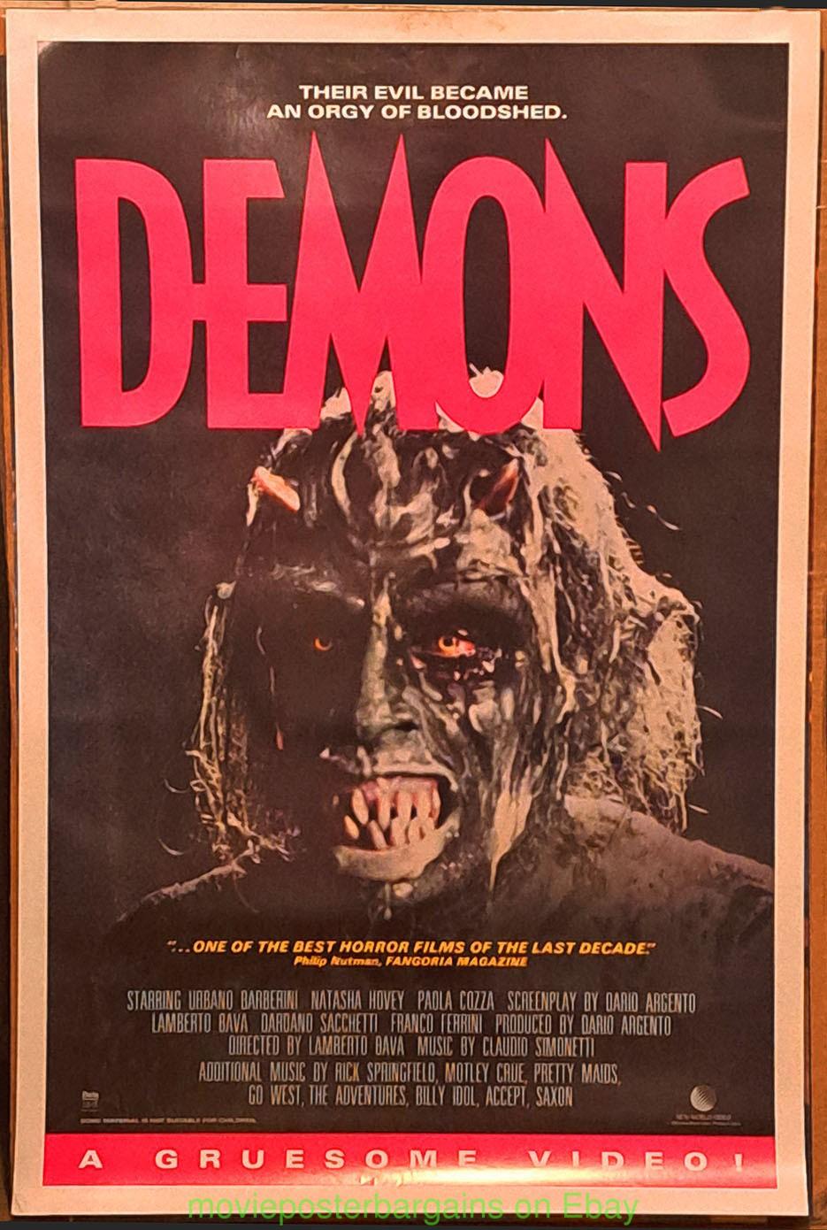 DEMONS MOVIE POSTER 1985 DARIO ARGENTO HORROR FILM 80's Video One Sheet
