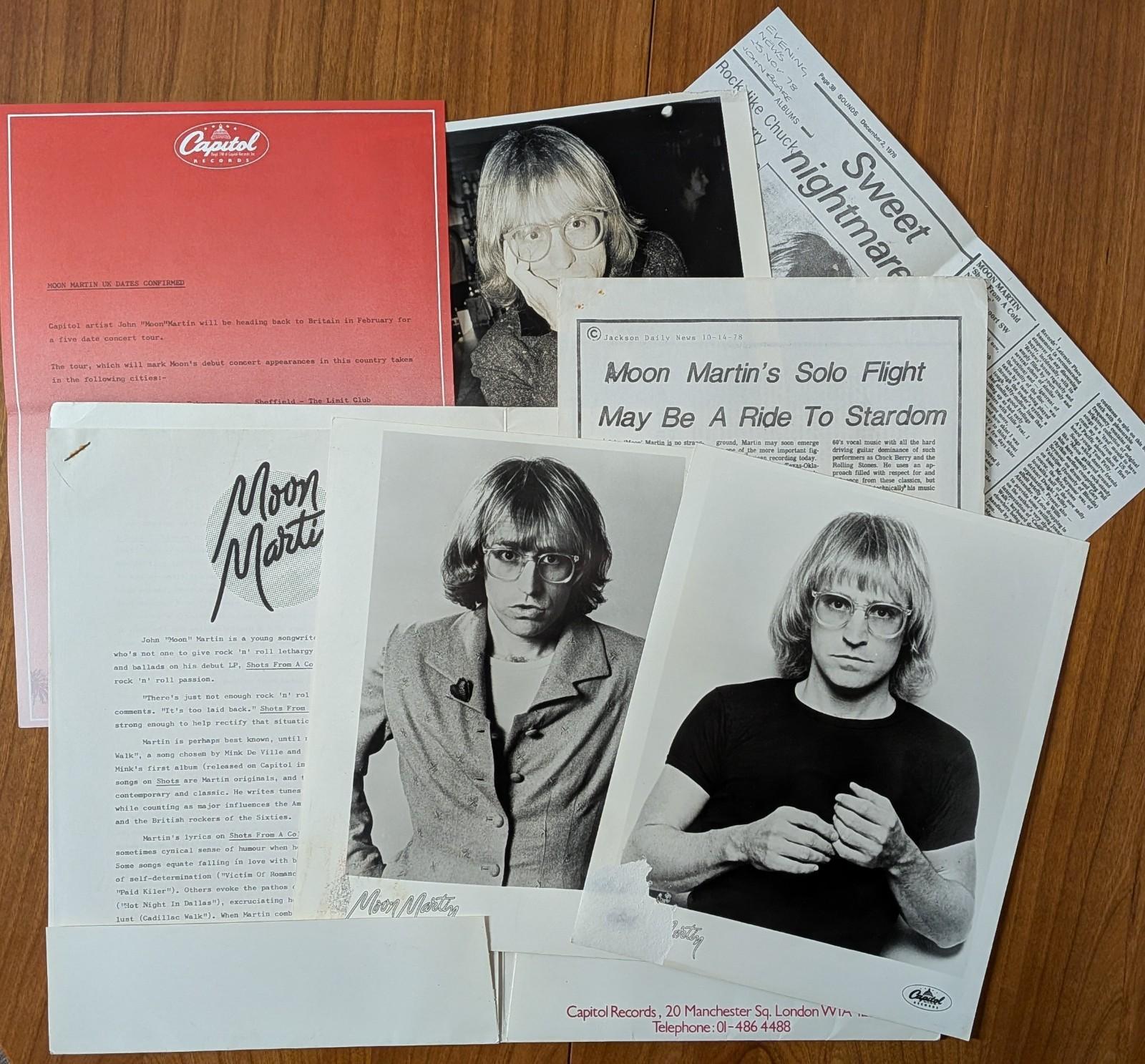 MOON MARTIN Press Kit. Photo's, Bio's. Capitol 1978. Shots from a cold Nightmare