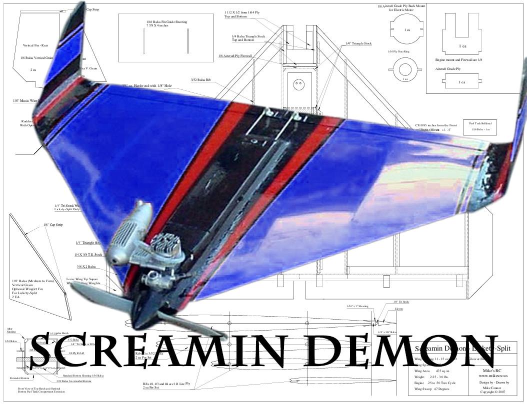 Screamin Demon Sport Model 32" WS RC Airplane Laser Cut Balsa Short Kit