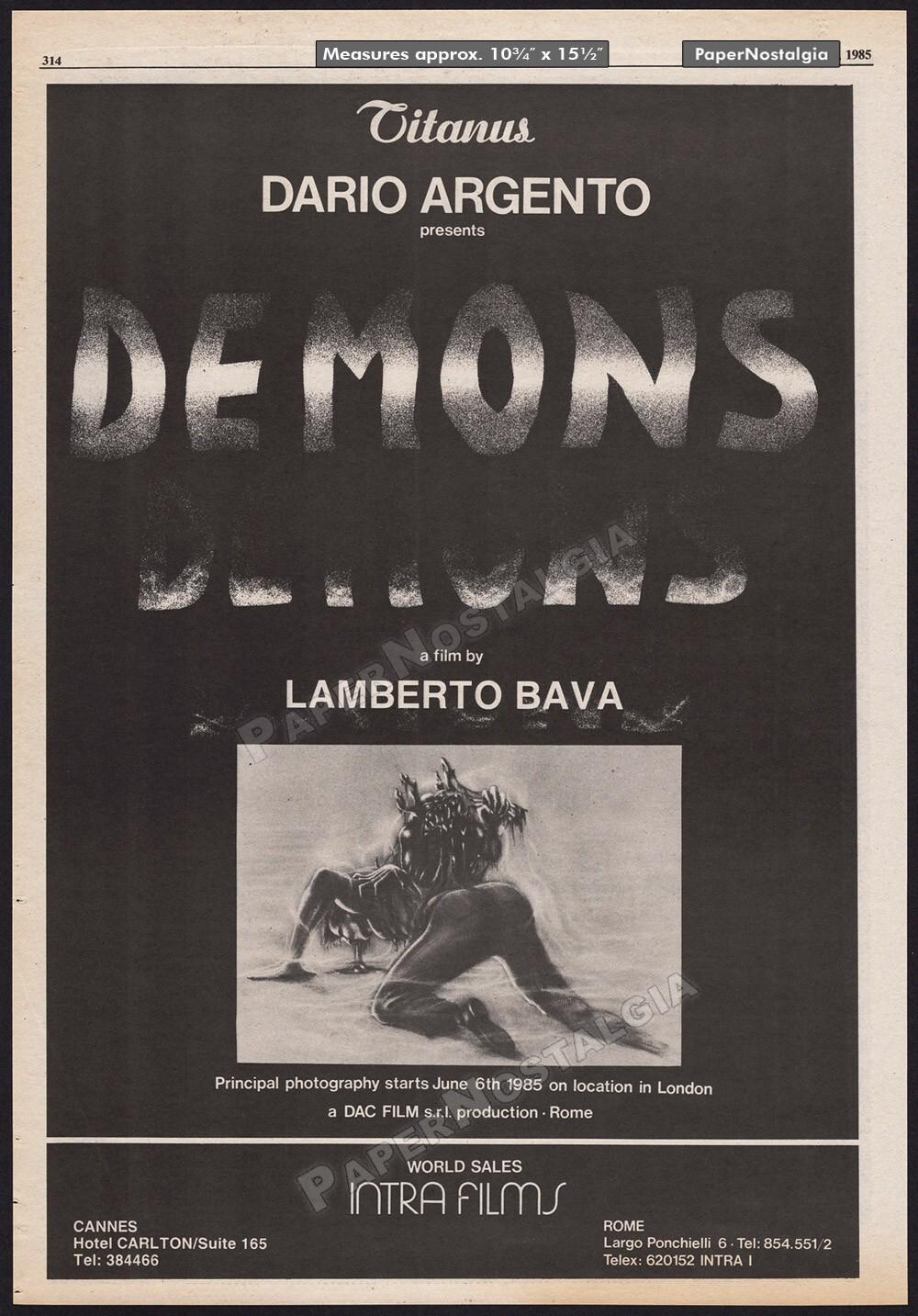 DEMONS - Original 1985 Trade AD / poster_ Dario Argento _ Lamberto Bava _ P.P.