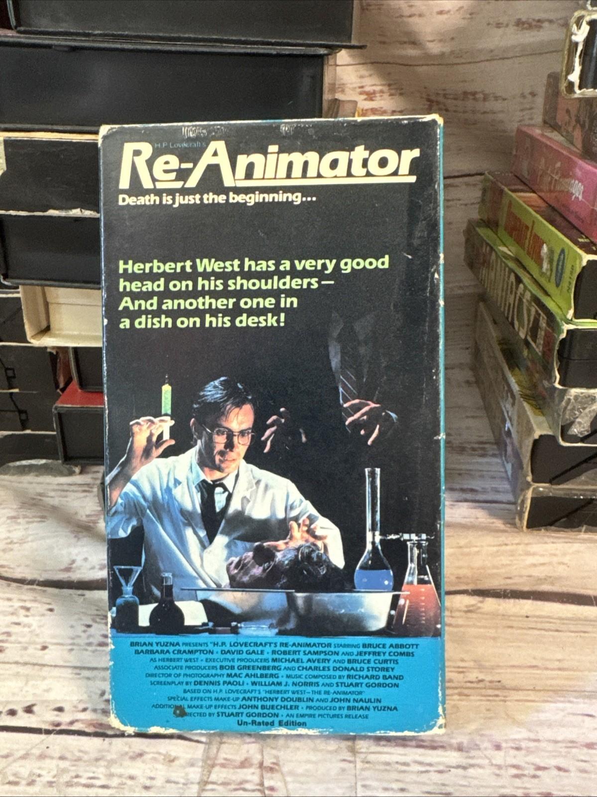 Vintage 1986 Re-Animator Un-Rated Edition VHS Horror Movie (Vestron Video)